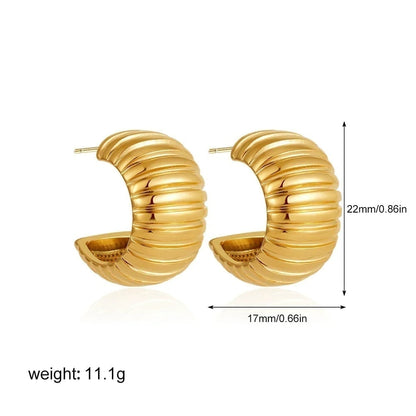 Vintage Texture Round Chunky Ribbed Hoop Earrings